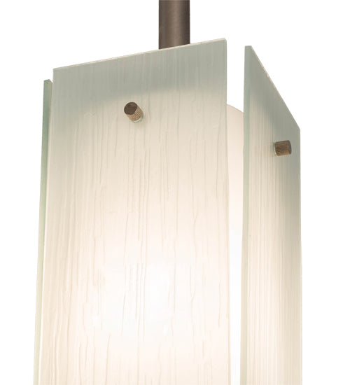 Meyda Lighting Quadrato 6" Brushed Nickel Mini Pendant Light With White Cylinder & Frosted Rainy Shade Glass