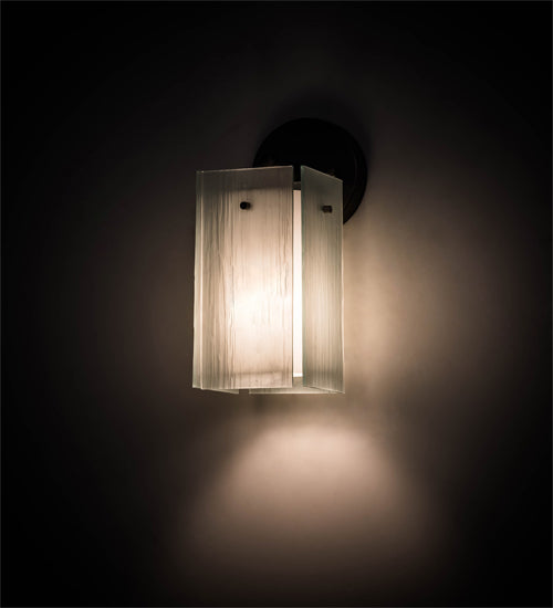 Meyda Lighting Quadrato 6" Brushed Nickel Wall Sconce With White Cylinder & Frosted Rainy Shade Glass