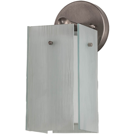 Meyda Lighting Quadrato 6" Brushed Nickel Wall Sconce With White Cylinder & Frosted Rainy Shade Glass