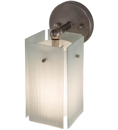 Meyda Lighting Quadrato 6" Brushed Nickel Wall Sconce With White Cylinder & Frosted Rainy Shade Glass