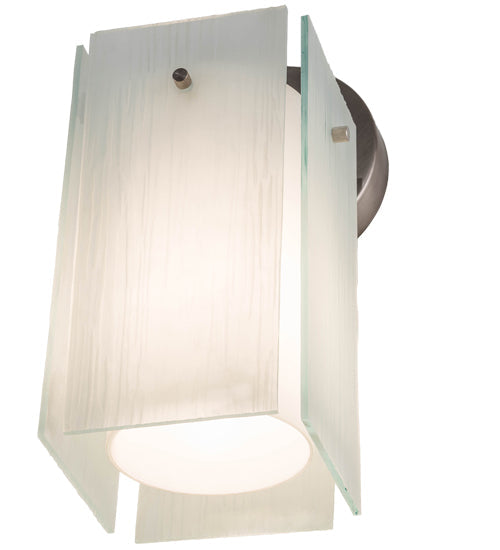 Meyda Lighting Quadrato 6" Brushed Nickel Wall Sconce With White Cylinder & Frosted Rainy Shade Glass