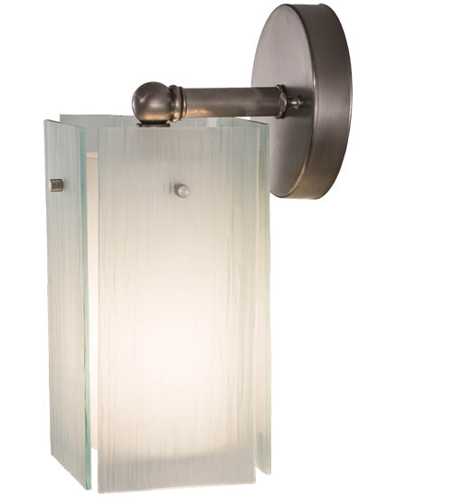 Meyda Lighting Quadrato 6" Brushed Nickel Wall Sconce With White Cylinder & Frosted Rainy Shade Glass