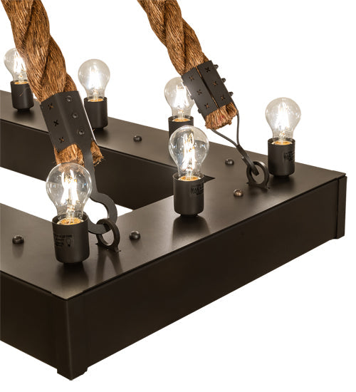 Meyda Lighting Quadrato 60" 16-Light Wrought Iron & Rope Alva Island Pendant Light