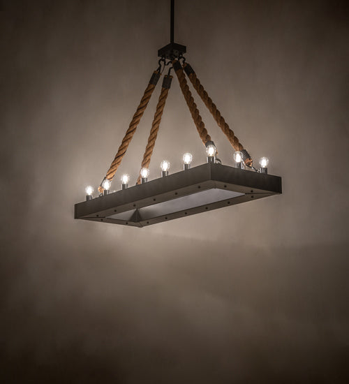 Meyda Lighting Quadrato 60" 16-Light Wrought Iron & Rope Alva Island Pendant Light