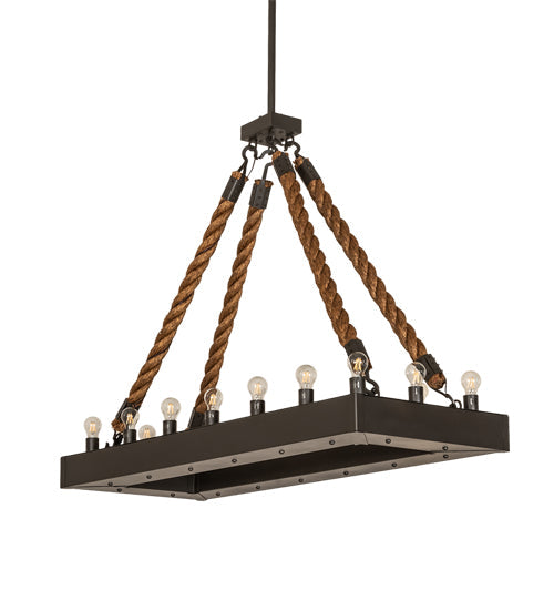 Meyda Lighting Quadrato 60" 16-Light Wrought Iron & Rope Alva Island Pendant Light