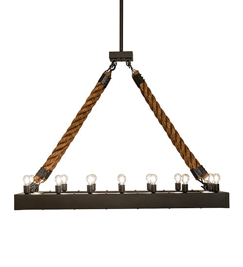 Meyda Lighting Quadrato 60" 16-Light Wrought Iron & Rope Alva Island Pendant Light