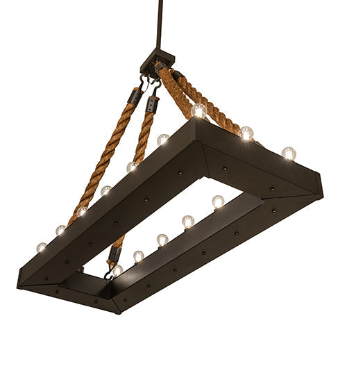 Meyda Lighting Quadrato 60" 16-Light Wrought Iron & Rope Alva Island Pendant Light