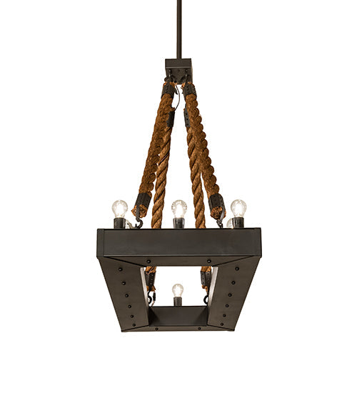 Meyda Lighting Quadrato 60" 16-Light Wrought Iron & Rope Alva Island Pendant Light