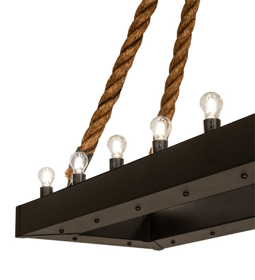 Meyda Lighting Quadrato 60" 16-Light Wrought Iron & Rope Alva Island Pendant Light