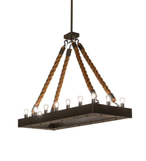 Meyda Lighting Quadrato 60" 16-Light Wrought Iron & Rope Alva Island Pendant Light