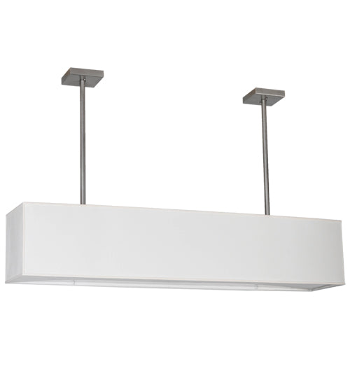 Meyda Lighting Quadrato 60" 2-Light Brushed Nickel Linear Island Pendant Light With Cream Textrene And Statuario Idalight Shade