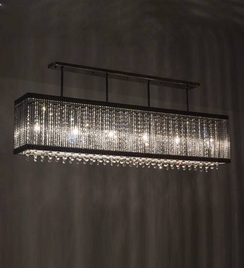 Meyda Lighting Quadrato 61" 6-Light Chrome Graz Island Pendant Light With Clear Crystal Shade