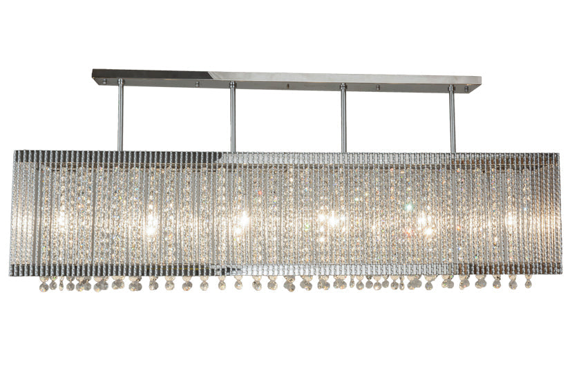 Meyda Lighting Quadrato 61" 6-Light Chrome Graz Island Pendant Light With Clear Crystal Shade