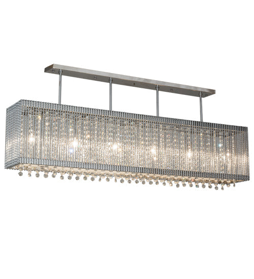 Meyda Lighting Quadrato 61" 6-Light Chrome Graz Island Pendant Light With Clear Crystal Shade