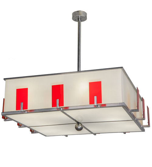 Meyda Lighting Quadrato 68" 12-Light Extreme Chrome Escalade Fabric Pendant Light With Pearl Textrene & Statuario Idalight Shade
