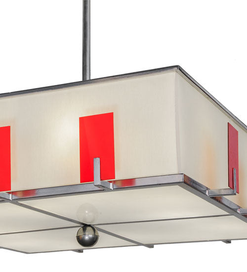Meyda Lighting Quadrato 68" 12-Light Extreme Chrome Escalade Fabric Pendant Light With Pearl Textrene & Statuario Idalight Shade