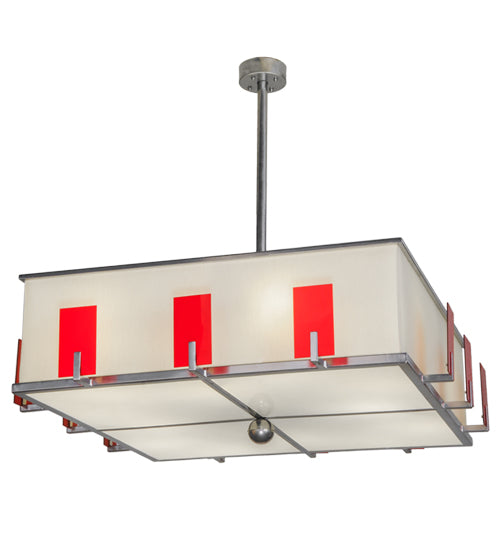 Meyda Lighting Quadrato 68" 12-Light Extreme Chrome Escalade Pendant Light With Pearl Textrene And Statuario Idalight Shade