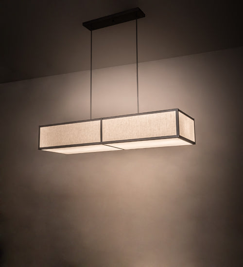 Meyda Lighting Quadrato 72" 6-Light Nickel Island Pendant Light With Off White Textrene & Stataurio Idalight Shade