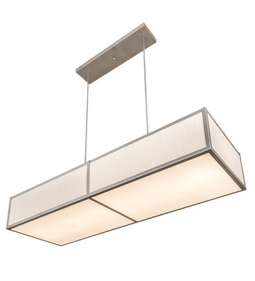 Meyda Lighting Quadrato 72" 6-Light Nickel Island Pendant Light With Off White Textrene & Stataurio Idalight Shade
