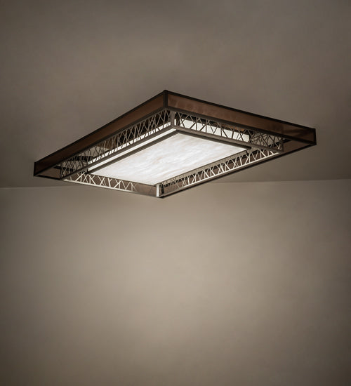 Meyda Lighting Quadrato 72" LED Nickel & Timeless Bronze Semi-flush Mount Light With White Stone Idalight & Brown Organza Shade