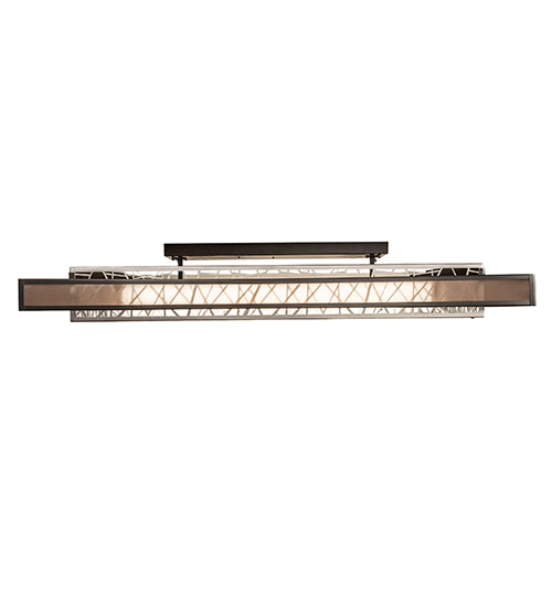 Meyda Lighting Quadrato 72" LED Nickel & Timeless Bronze Semi-flush Mount Light With White Stone Idalight & Brown Organza Shade