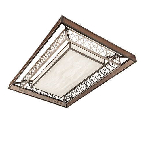 Meyda Lighting Quadrato 72" LED Nickel & Timeless Bronze Semi-flush Mount Light With White Stone Idalight & Brown Organza Shade