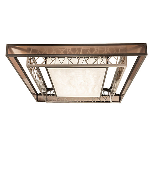 Meyda Lighting Quadrato 72" LED Nickel & Timeless Bronze Semi-flush Mount Light With White Stone Idalight & Brown Organza Shade