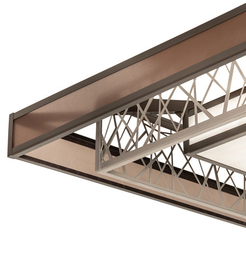 Meyda Lighting Quadrato 72" LED Nickel & Timeless Bronze Semi-flush Mount Light With White Stone Idalight & Brown Organza Shade