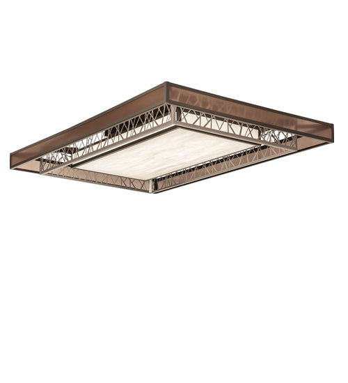 Meyda Lighting Quadrato 72" LED Nickel & Timeless Bronze Semi-flush Mount Light With White Stone Idalight & Brown Organza Shade