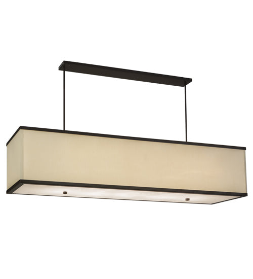 Meyda Lighting Quadrato 75" 5-Light Timeless Bronze Island Pendant Light With White Linen Textrene And Statuario Idalight Shade