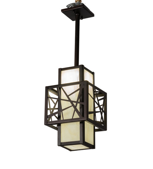 Meyda Lighting Quadrato 7"Sq Dark Bronze Rich Umador Pendant Light With Creme Carrara Idalight Shade