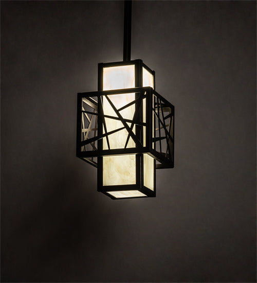 Meyda Lighting Quadrato 7"Sq Dark Bronze Rich Umador Pendant Light With Creme Carrara Idalight Shade