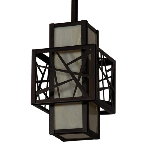Meyda Lighting Quadrato 7"Sq Dark Bronze Rich Umador Pendant Light With Creme Carrara Idalight Shade