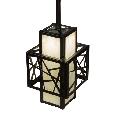 Meyda Lighting Quadrato 7"Sq Dark Bronze Rich Umador Pendant Light With Creme Carrara Idalight Shade