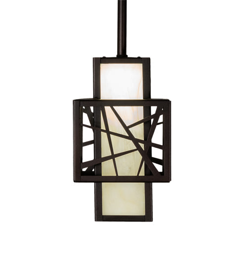 Meyda Lighting Quadrato 7"Sq Dark Bronze Rich Umador Pendant Light With Creme Carrara Idalight Shade