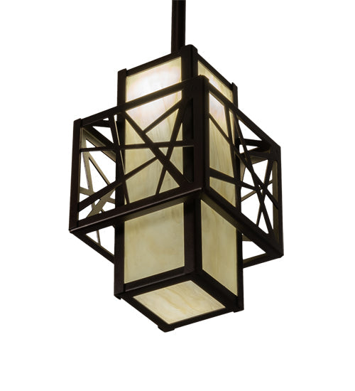Meyda Lighting Quadrato 7"Sq Dark Bronze Rich Umador Pendant Light With Creme Carrara Idalight Shade