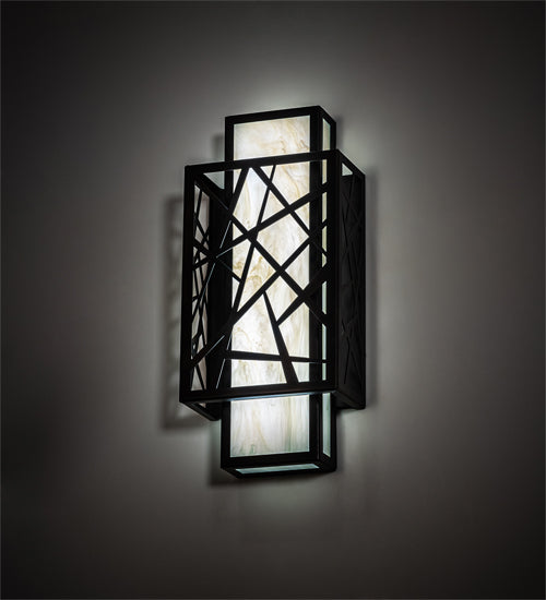 Meyda Lighting Quadrato 8" LED Dark Bronze & White Rich Umador Wall Sconce With Creme Carrara Idalight Shade