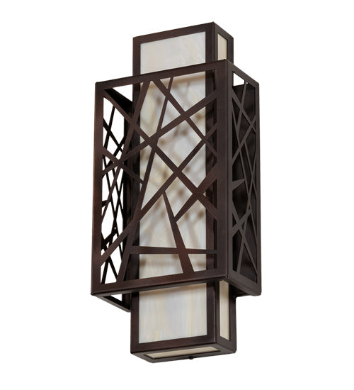 Meyda Lighting Quadrato 8" LED Dark Bronze & White Rich Umador Wall Sconce With Creme Carrara Idalight Shade