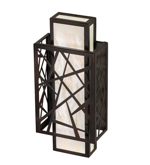 Meyda Lighting Quadrato 8" LED Dark Bronze & White Rich Umador Wall Sconce With Creme Carrara Idalight Shade
