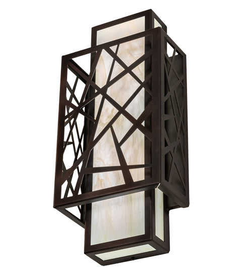 Meyda Lighting Quadrato 8" LED Dark Bronze & White Rich Umador Wall Sconce With Creme Carrara Idalight Shade