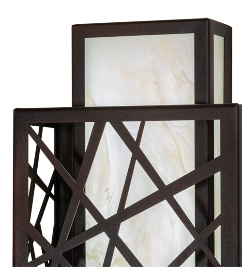 Meyda Lighting Quadrato 8" LED Dark Bronze & White Rich Umador Wall Sconce With Creme Carrara Idalight Shade