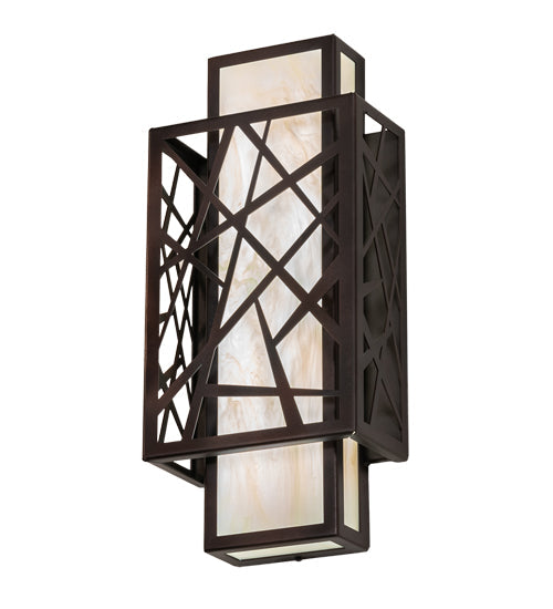 Meyda Lighting Quadrato 8" LED Dark Bronze & White Rich Umador Wall Sconce With Creme Carrara Idalight Shade