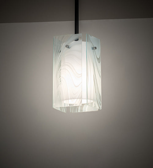 Meyda Lighting Quadrato 8" Solar Black Mini Pendant Light With White Baroque & Statuario Idalight Shade