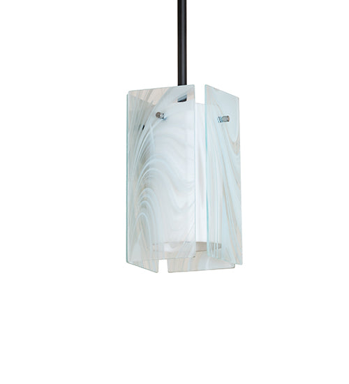 Meyda Lighting Quadrato 8" Solar Black Mini Pendant Light With White Baroque & Statuario Idalight Shade