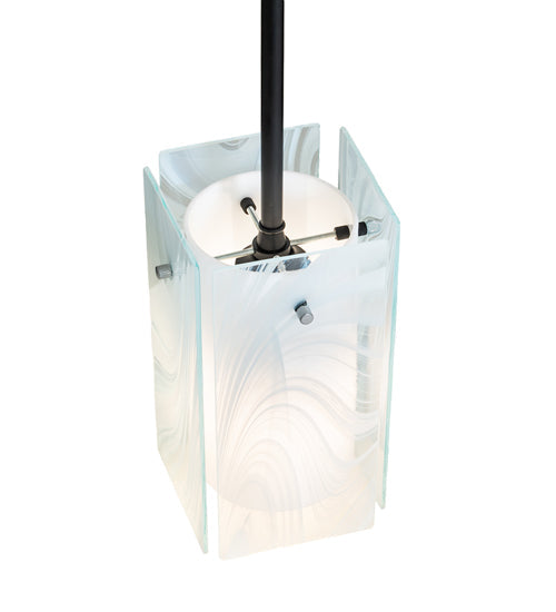 Meyda Lighting Quadrato 8" Solar Black Mini Pendant Light With White Baroque & Statuario Idalight Shade