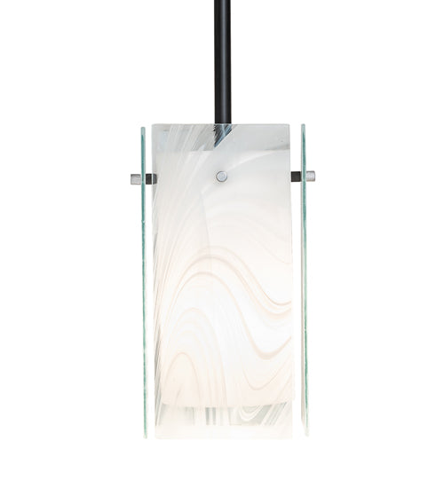 Meyda Lighting Quadrato 8" Solar Black Mini Pendant Light With White Baroque & Statuario Idalight Shade