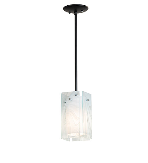 Meyda Lighting Quadrato 8" Solar Black Mini Pendant Light With White Baroque & Statuario Idalight Shade