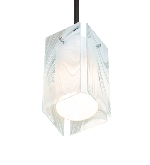 Meyda Lighting Quadrato 8" Solar Black Mini Pendant Light With White Baroque & Statuario Idalight Shade