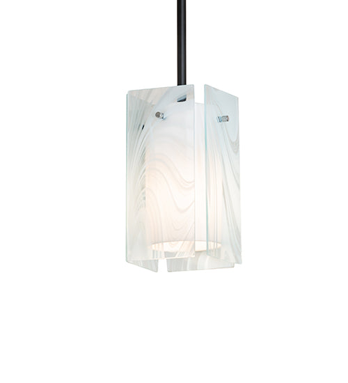 Meyda Lighting Quadrato 8" Solar Black Mini Pendant Light With White Baroque & Statuario Idalight Shade