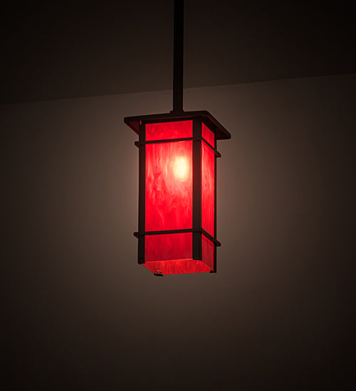 Meyda Lighting Quadrato 9" Timeless Bronze Firebird Mini Pendant Light With Rubyrock Idalight Shade